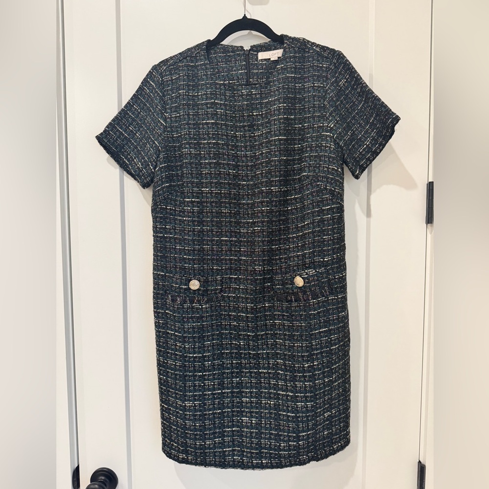 LOFT Black Tweed Midi Dress